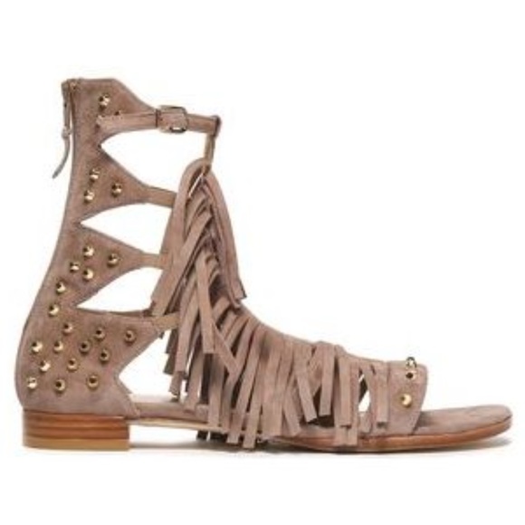 Stuart Weitzman Gladrags Fringed Stud Suede Sandal - Picture 2 of 2